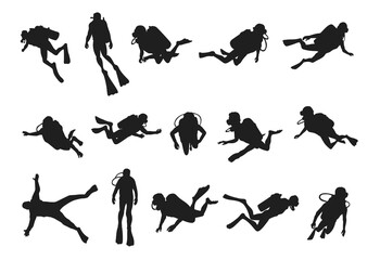 Diver silhouettes set Vector

