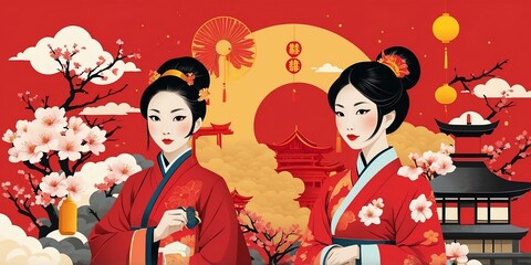 minimalist lunar new year themed pop culture mash up wallpaper background