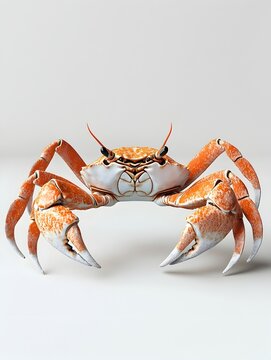 Defensive Crab Scuttling Sideways in Coastal Tide Pool on White Background