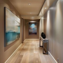 Elegant Hallway with Contemporary Artwork and Modern Lighting