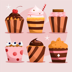 set of cupcakes illustration pefect for bakery