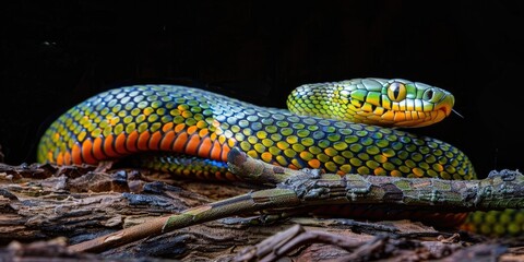 Obraz premium Endangered Broad-headed Snake Exhibiting a Defensive Stance