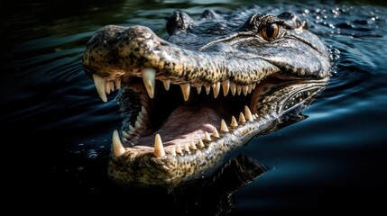 Obraz premium Close-up of a Crocodile's Open Mouth in Water