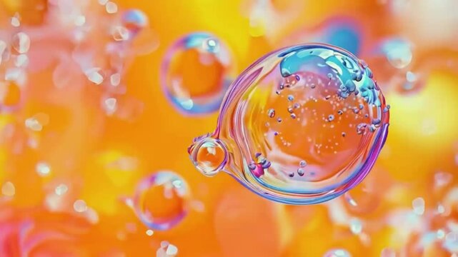 Abstract creative template. Clear bubble suds fluid gel liquid in ink floating merge molten in soft blurred background