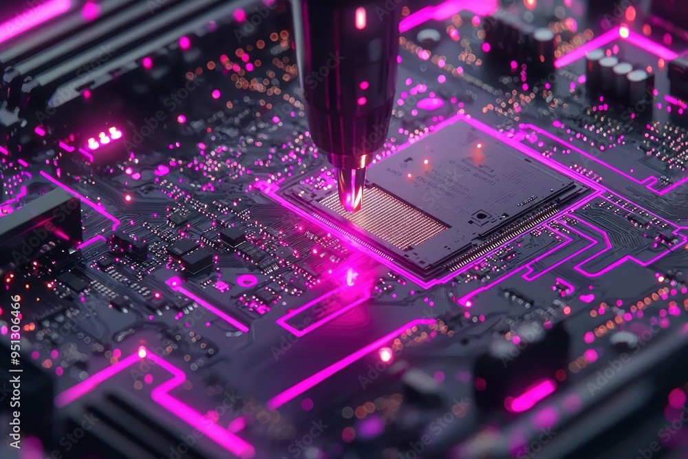 Poster close-up of a computer chip being installed on a motherboard