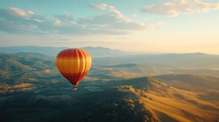 Obraz premium Travelers on a hot air balloon ride, looking down at the stunning landscape