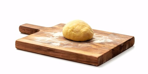 Fresh dough and timber cutting surface separated on blank