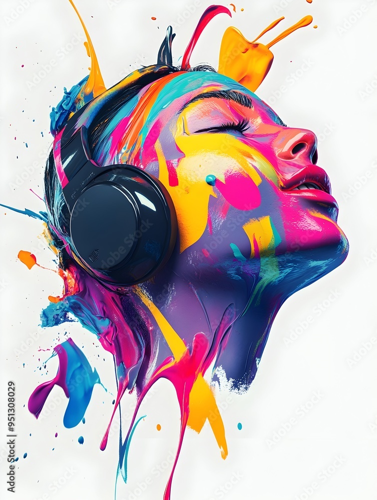 Poster energetic and dynamic music banner with bold typography in contrasting colors and vibrant splashes o