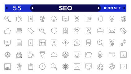 SEO Outline icon set. Search Engine Optimization icon collection. Containing business and marketing, traffic, ranking, optimization, link and keyword.
