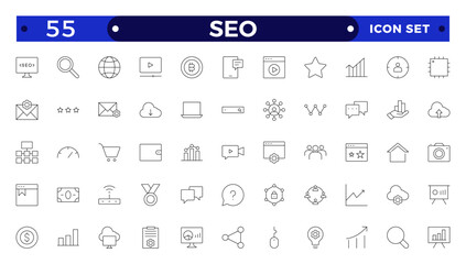 SEO Outline icon set. Search Engine Optimization icon collection. Containing business and marketing, traffic, ranking, optimization, link and keyword.