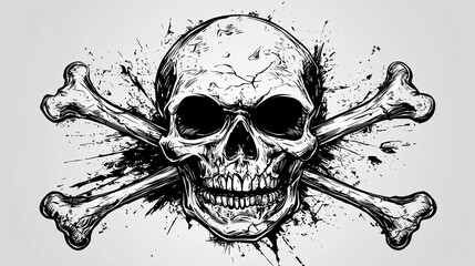 Fototapeta premium Furious skull emblem with crossed bones design.