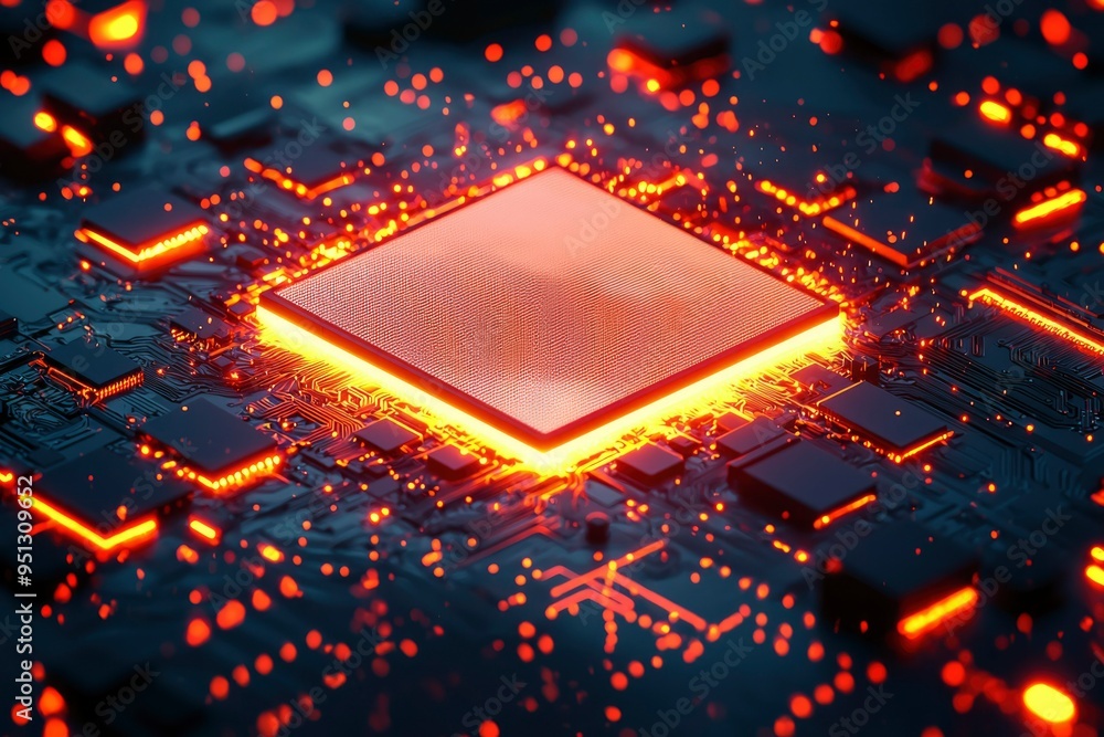 Poster illuminated computer chip on circuit board