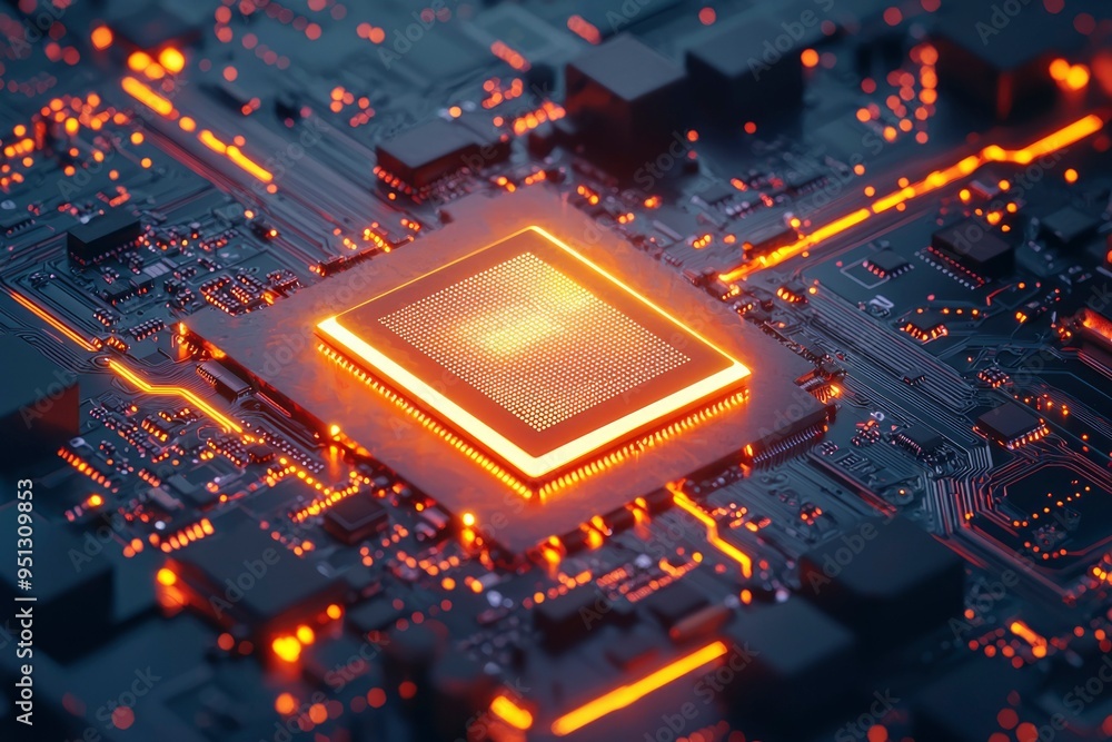 Poster illuminated cpu on a circuit board