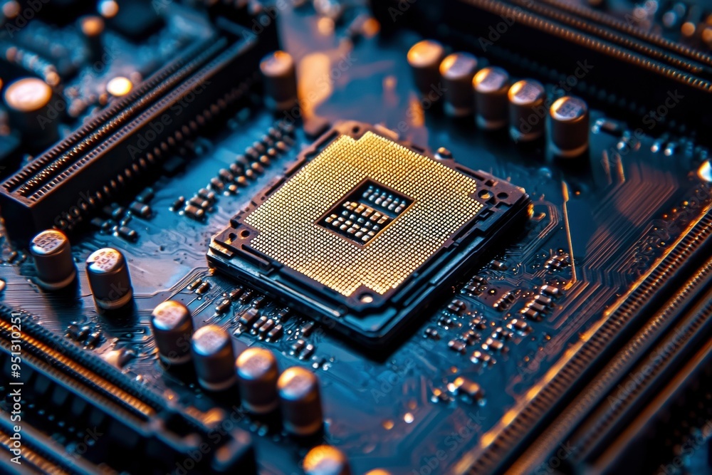 Poster close-up of a cpu socket on a motherboard
