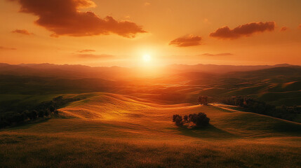 Fototapeta premium Sunset over rolling hills.