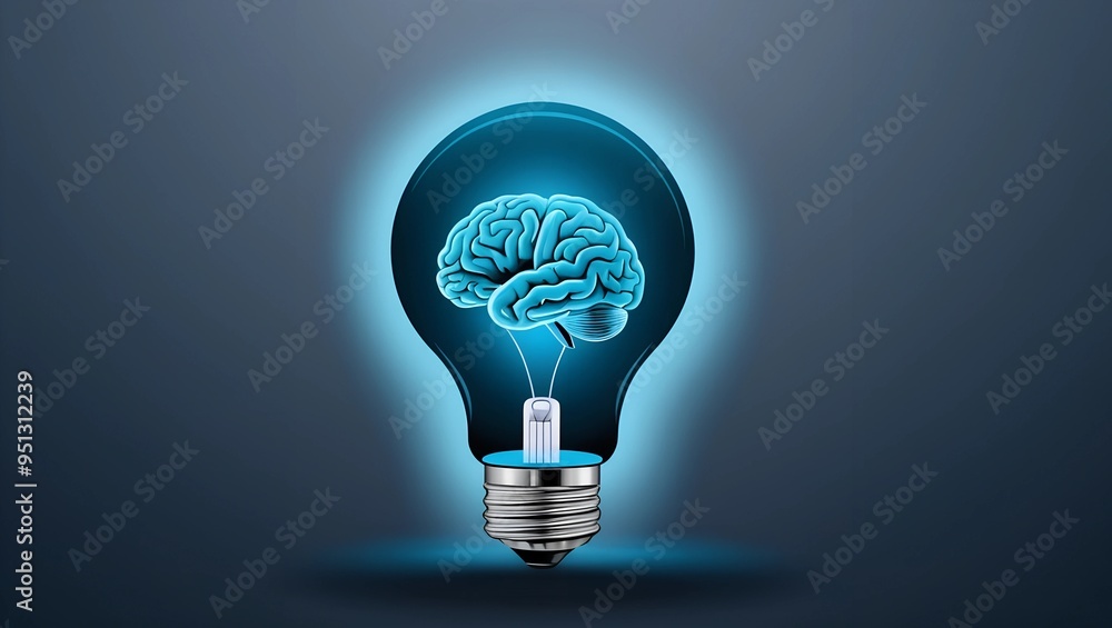 Poster brain as a lightbulb symbolizing new ideas and generative ai