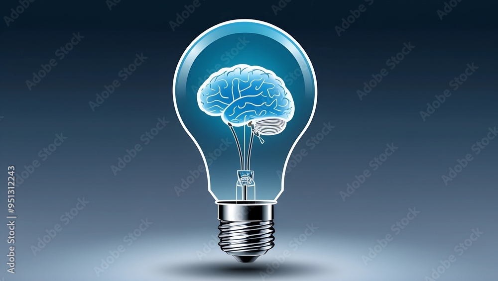 Poster a brain-lightbulb fusion representing innovative thinking and generative ai
