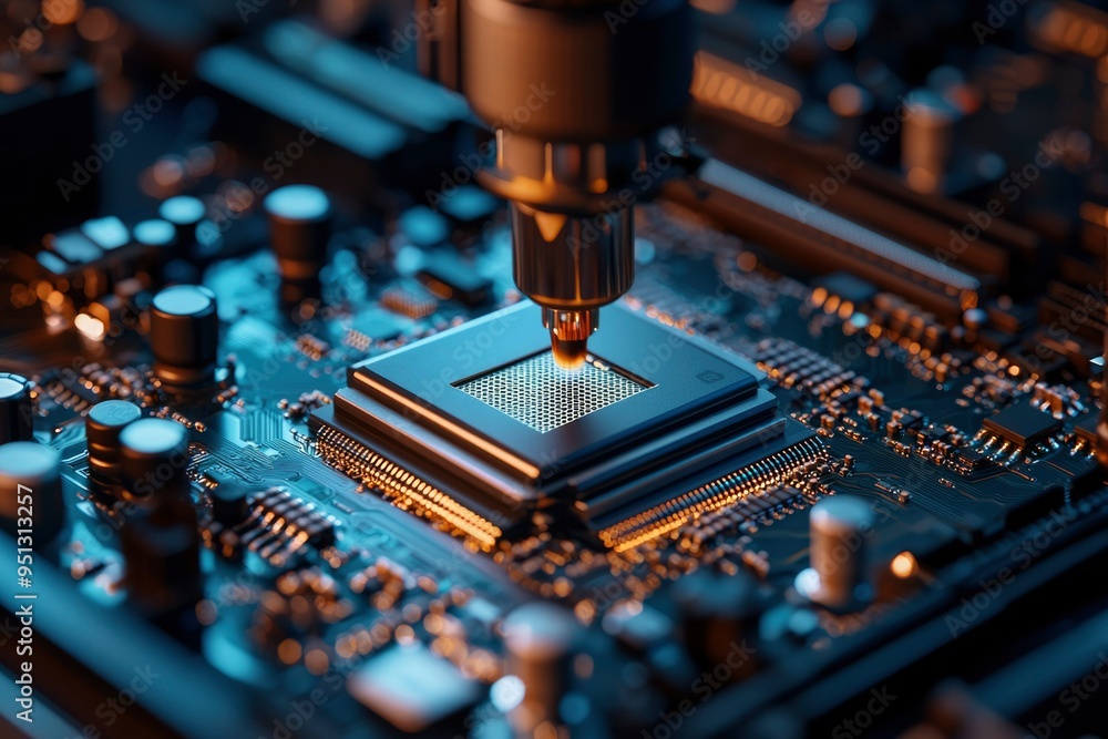 Poster close-up of a processor being installed on a motherboard