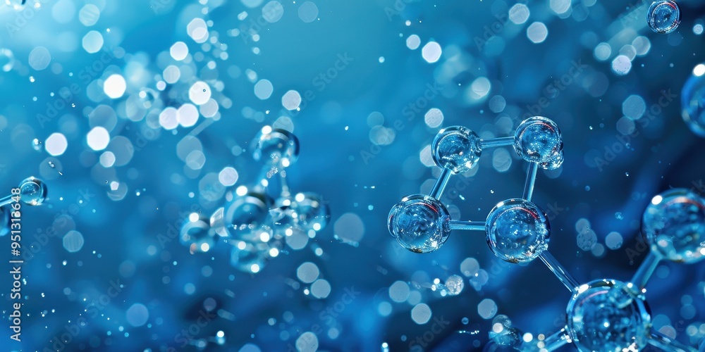 Poster Molecular Structure with Blue Background and Bokeh