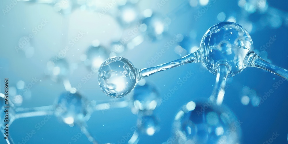 Poster A Close-Up View of a Molecular Structure with Transparent Spheres and Connecting Rods Against a Blue Background