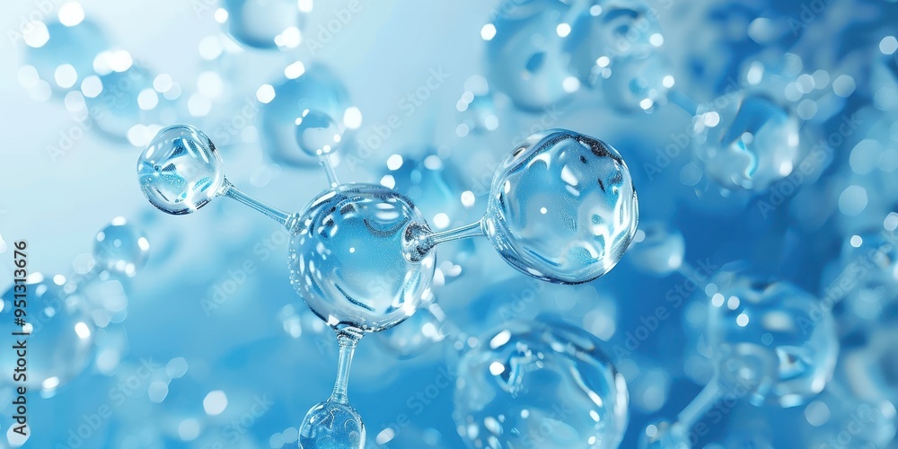 Poster abstract water molecule with blue background and bokeh
