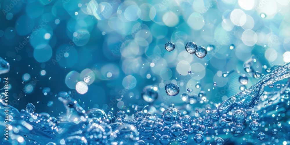 Poster Water Splash with Bubbles and Bokeh Background