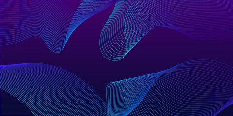 Abstract glowing wave lines on dark blue background. Dynamic wave pattern. Modern flowing wavy lines. Futuristic technology concept. Suit for banner, poster.