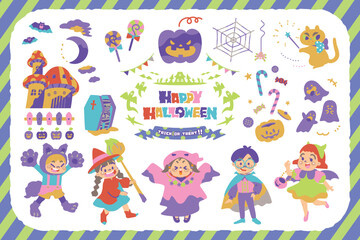 ハロウィンのかわいいキッズ　イラストセット2