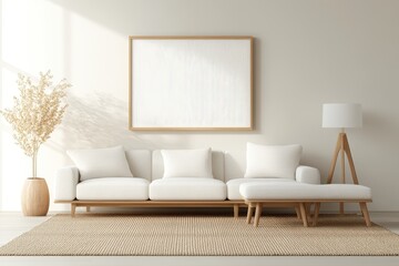 Cozy and Stylish Scandinavian Living Room with Light Wood and Earthy Accents, Side Angle Shot