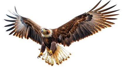Obraz premium Majestic Eagle Soaring Gracefully in the Air with Outstretched Wings and Piercing Gaze