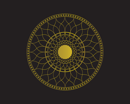 mandala art design vector Ornamental mandala with golden color arabesque floral pattern islamic east style Volumetric mandala on a dark background with golden elements. Elegant background with gold lu