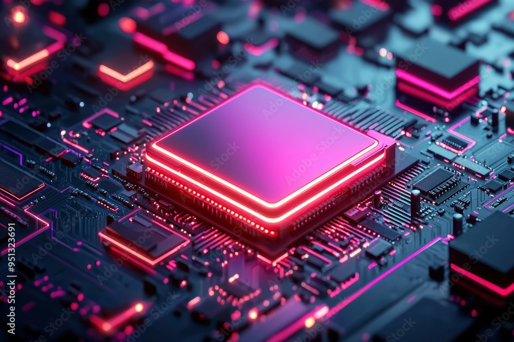 Poster glowing central processing unit on a circuit board