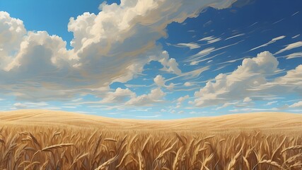 generative ai created this stunning illustration of a wheat field against the blue sky.,