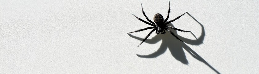 Obraz premium Close-Up of a Spider Casting a Shadow on a White Wall in Bright Sunlight
