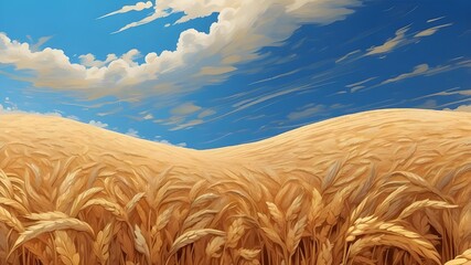 generative ai created this stunning illustration of a wheat field against the blue sky.