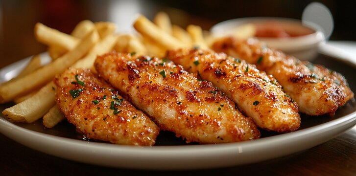 Cheese stuffed breaded pork chop with a side of crispy French fries
