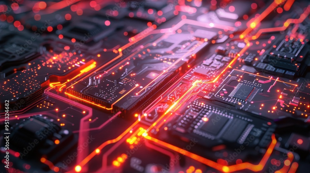 Aufkleber glowing red circuit board with integrated components