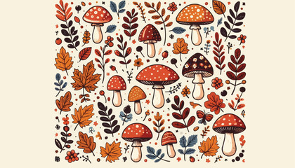 Naklejka premium seamless pattern with mushrooms