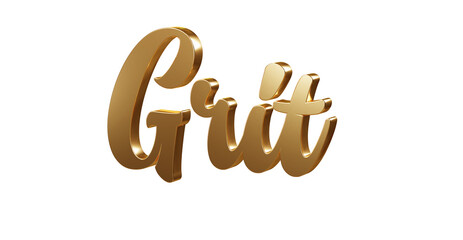 Luxury 3D gold text "Grit" on transparent background. Three dimensional Realistic script letters for logotype, symbol, signage, message etc.