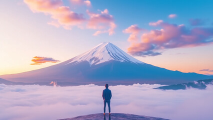 富士山を眺める人
