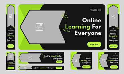 Online learning web set banner design for social media post, education web bundle banner design, fully customizable vector eps 10 file format