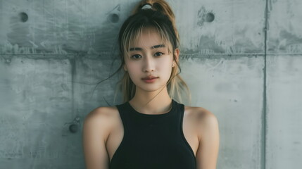 Fototapeta premium ポニーテールの若いファションモデルの女性