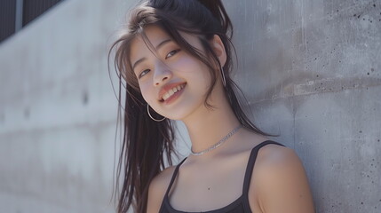 Naklejka premium ポニーテールの若いファションモデルの女性