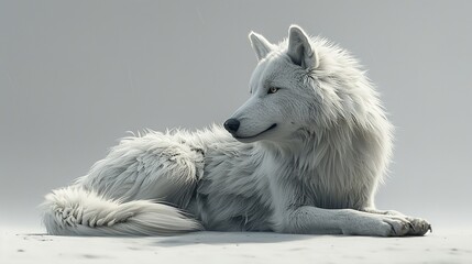 Obraz premium A white wolf sitting on floor with white background
