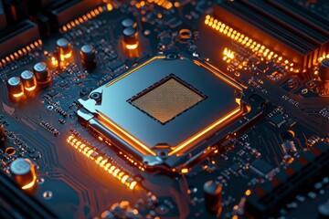 Fototapeta premium Illuminated CPU Socket on a Motherboard