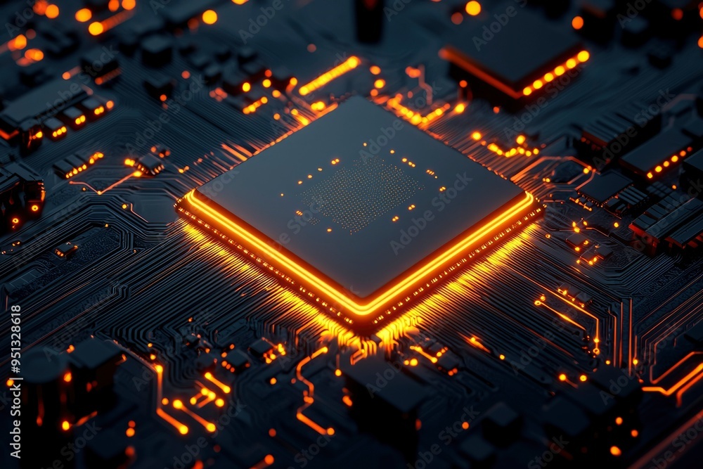Poster illuminated processor chip on a circuit board