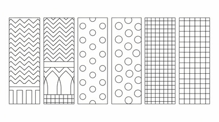 set of bookmarks , geometric pattern drawing diy coloring page , isolated on white background 