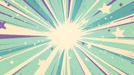 Nostalgic Vintage Retro Comics Boom Explosion Template with Classic Retro Stripes in Frosty Mint Green, Lavender, and Silver