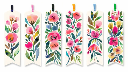 Obraz premium set of bookmarks, botanical illustration , isolated on white background 