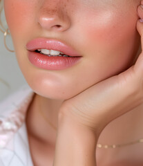 Obraz premium Close up beauty woman face with empty background.